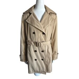 Calvin Klein Women Beige Hooded Double Breasted Belted‎ Trench Coat Size L